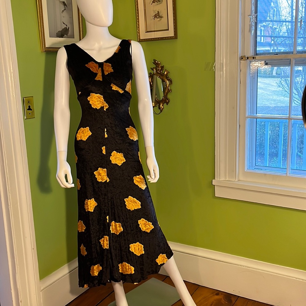 vintage 70s panne velvet 1930s influenced panne velvet Foxy Lady dress